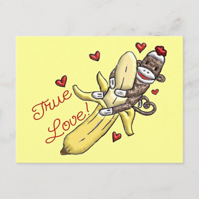 Sock Monkey Valentine Merchandise Holiday Postcard (Front)