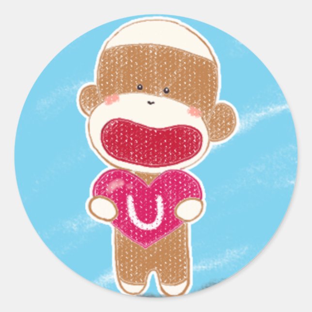Sock Monkey Valentine Sticker (Front)