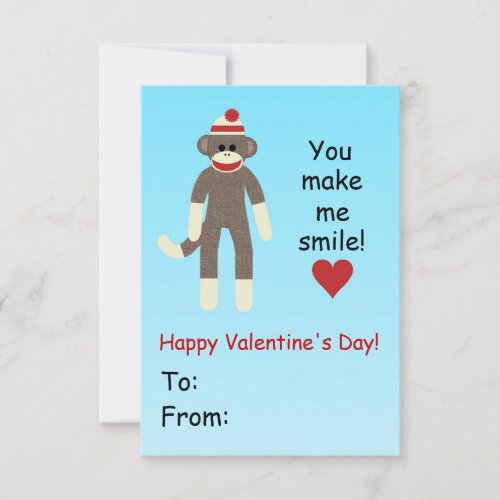 Sock Monkey Valentines Day card for kids