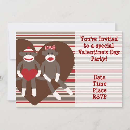 Sock Monkey Valentines Day Party Invitations