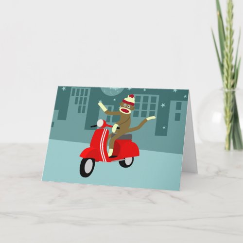 Sock Monkey Vespa Scooter Card