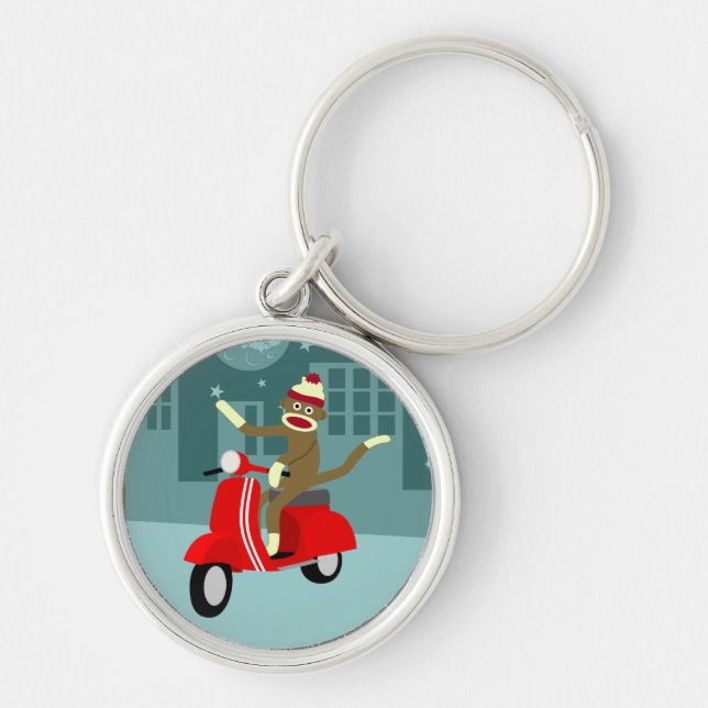 Sock Monkey Vespa Scooter Keychain (Front)