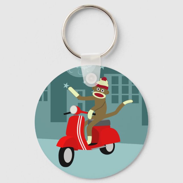 Sock Monkey Vespa Scooter Keychain (Front)