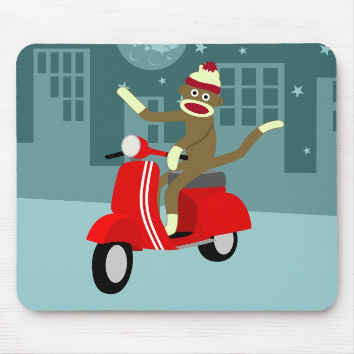 Sock Monkey Vespa Scooter Mouse Pads