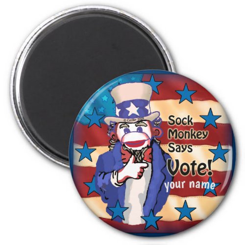 Sock Monkey Vote custom name magnet