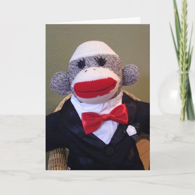 Sock Monkey Wedding Groom Love Card (Front)
