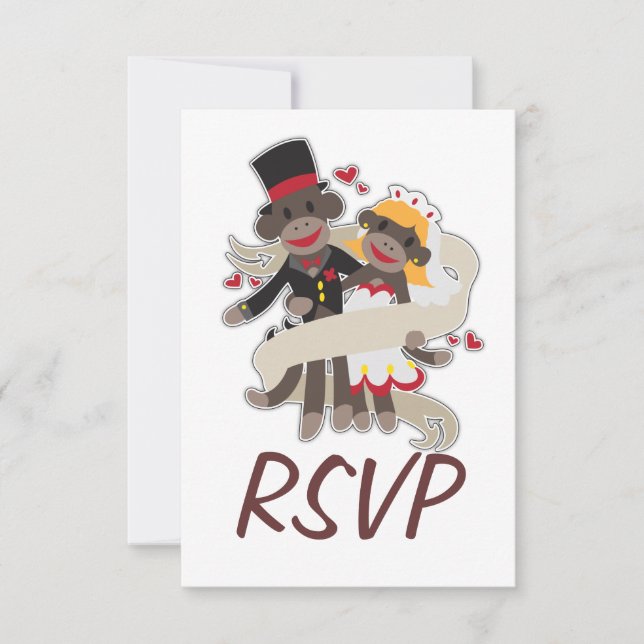 SOCK MONKEY Wedding RSVP Invitations Announcements (Front)