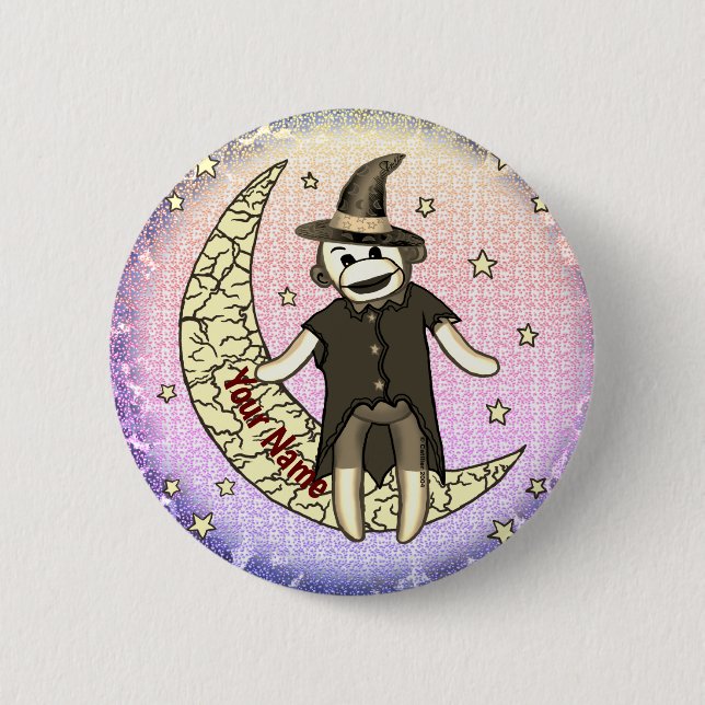 sock monkey witch  button (Front)