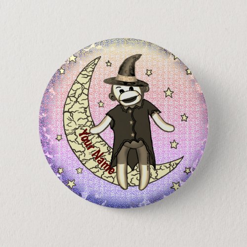 sock monkey witch custom name  button