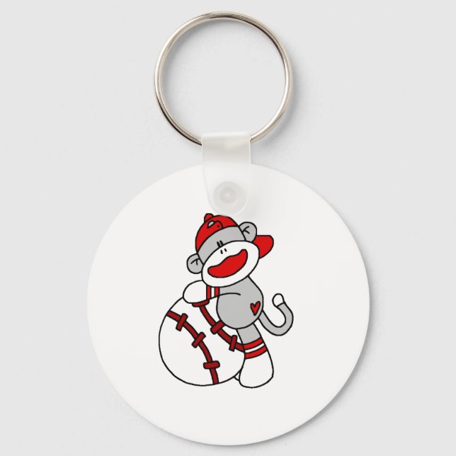 Sock Monkey With Baseball T shirts and Gifts Keychain (Front)