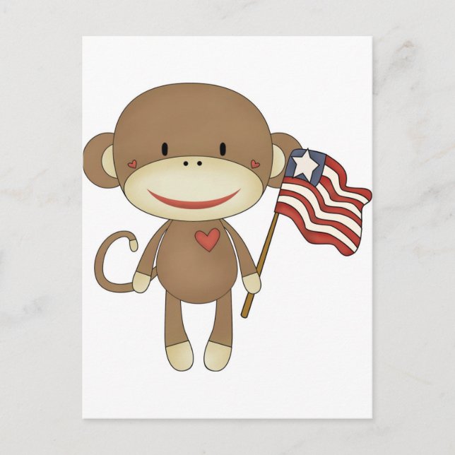 Sock monkey with flag postcard (Front)