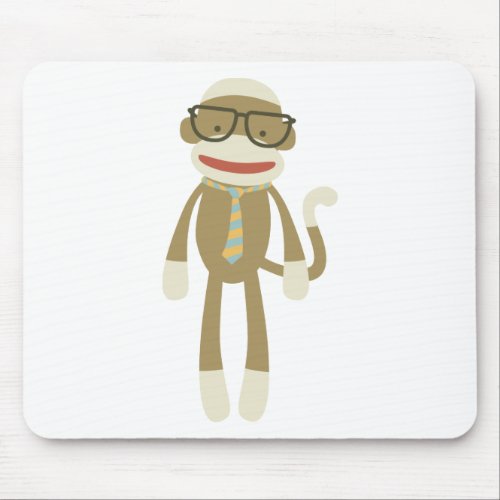 Sock monkey with glasses mouse pad