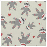 Sock Monkey With Hearts On Tan Fabric