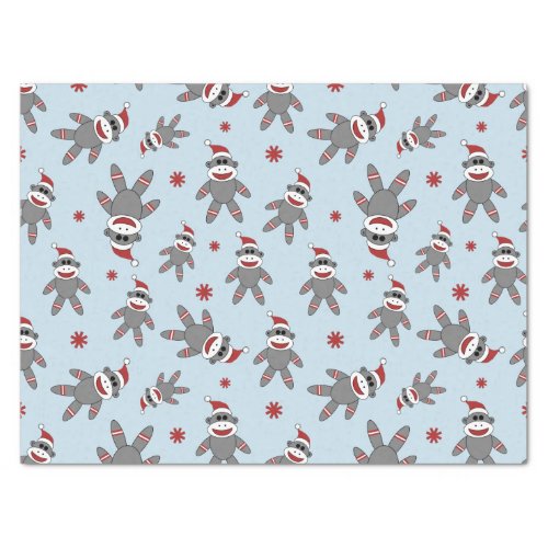 Sock Monkey With Santa Hat On Blue Christmas Tissue Paper