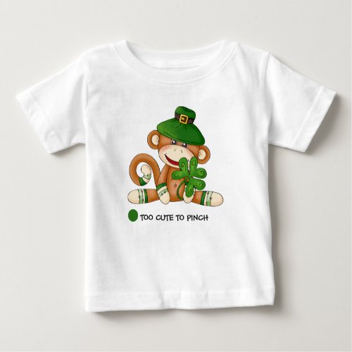 Sock Monkey with Shamrock St Patricks Day  Baby T_Shirt