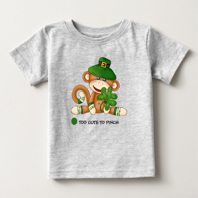 Sock Monkey with Shamrock St. Patrick's Day Baby T-Shirt (Front)