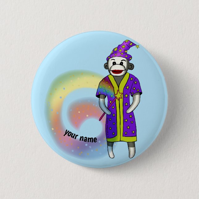 Sock Monkey Wizard  Button (Front)