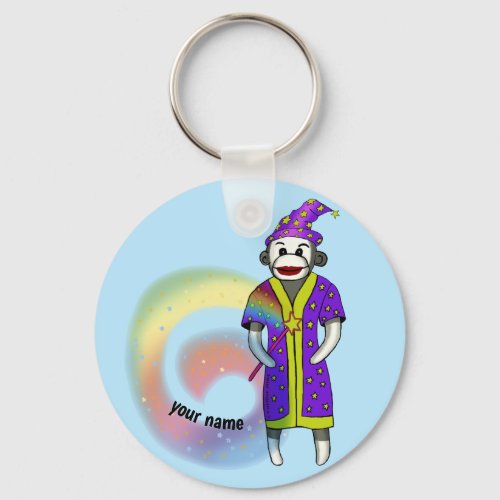 Sock Monkey Wizard custom name Keychain