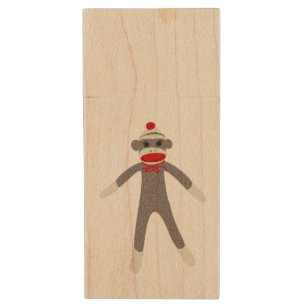 Sock Monkey Wood USB Flash Drive