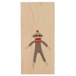 Sock Monkey Wood USB Flash Drive