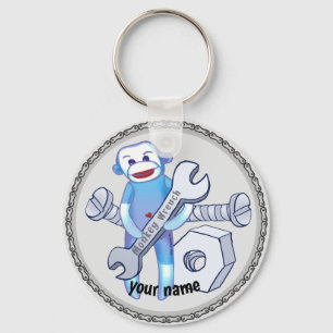 Sock Monkey Wrench mechanic keychain