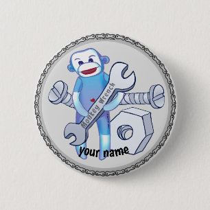 Sock Monkey Wrench mechanic pin button,