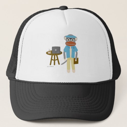 Sock Monkey Writer Cool Cartoon Fun Trucker Hat