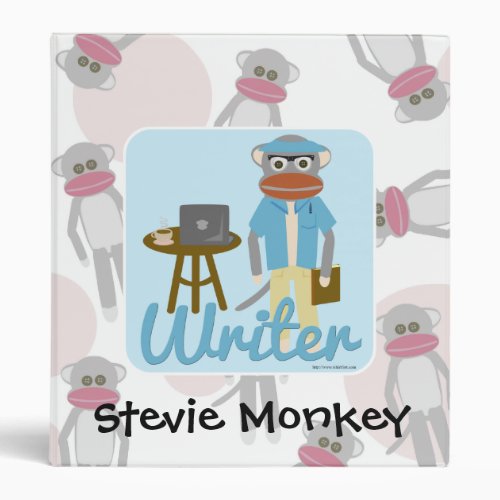 Sock Monkey Writer Deluxe Cartoon Design 3 Ring Binder