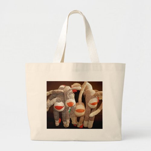 sock monkeys flipside large tote bag