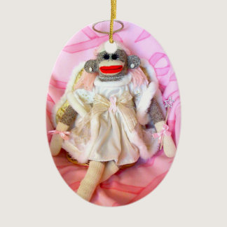 Sock Monkeys for the Cure Angel Oval Ornament