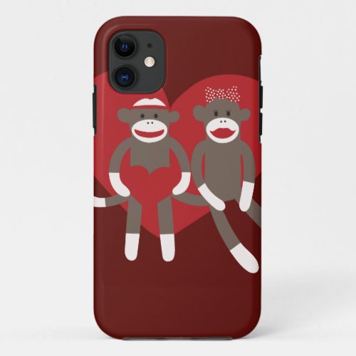 Sock Monkeys in Love Hearts Valentines Day Gifts iPhone 11 Case
