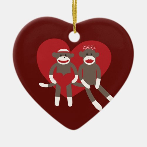Sock Monkeys in Love Hearts Valentines Day Gifts Ceramic Ornament