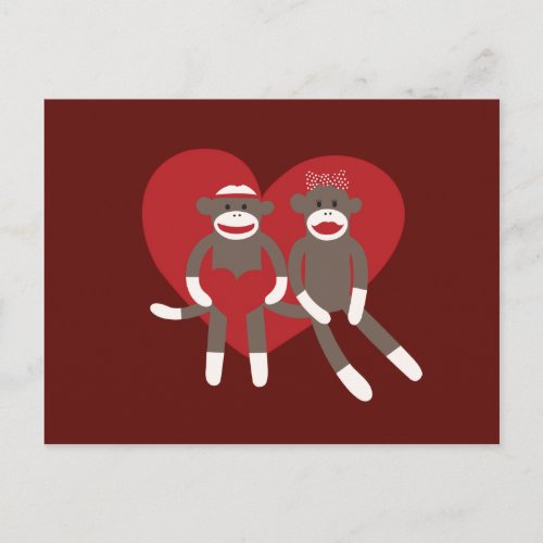 Sock Monkeys in Love Hearts Valentines Day Gifts Holiday Postcard