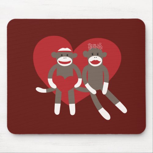 Sock Monkeys in Love Hearts Valentines Day Gifts Mouse Pad