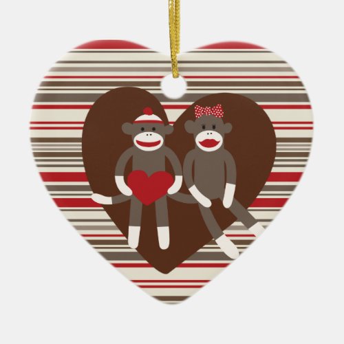 Sock Monkeys in Love Valentines Day Heart Gifts Ceramic Ornament