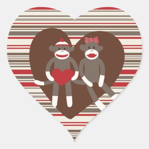 Sock Monkeys in Love Valentines Day Heart Gifts Heart Sticker