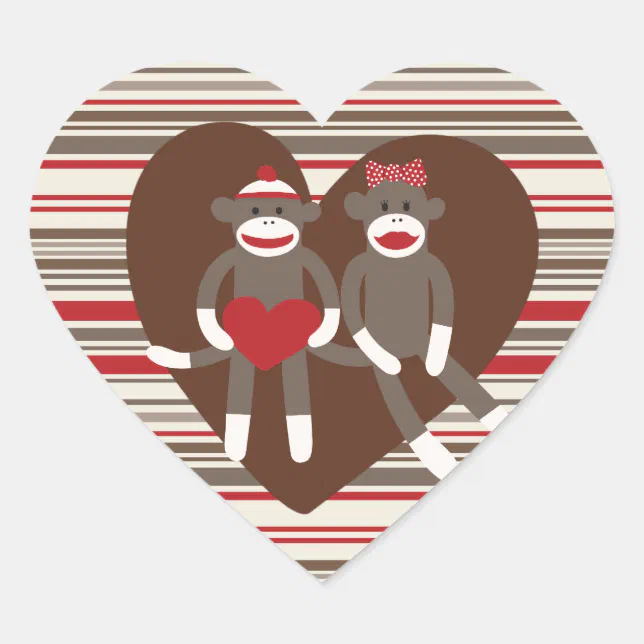 Sock Monkeys in Love Valentine's Day Heart Gifts Heart Sticker