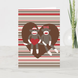 Sock Monkeys in Love Valentine's Day Heart Gifts Holiday Card