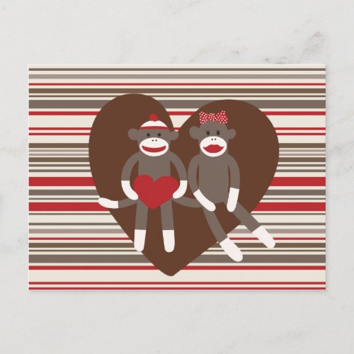 Sock Monkeys in Love Valentines Day Heart Gifts Holiday Postcard