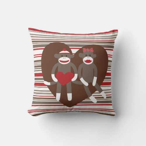 Sock Monkeys in Love Valentines Day Heart Gifts Throw Pillow