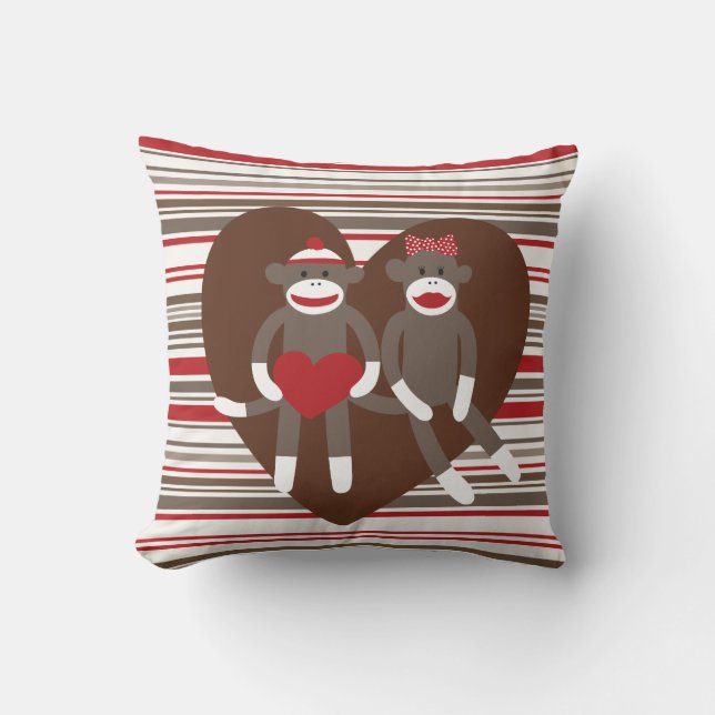 Sock Monkeys in Love Valentine's Day Heart Gifts Throw Pillow (Front)