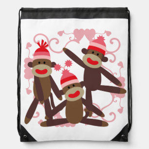 Sock Monkeys Pink and Red Drawstring Bag