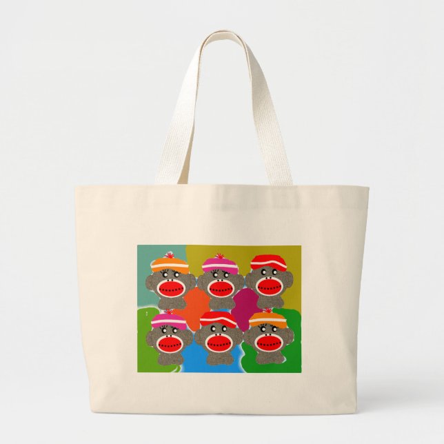 Sock Monkeys Pop ArtArt Gifts Large Tote Bag (Front)