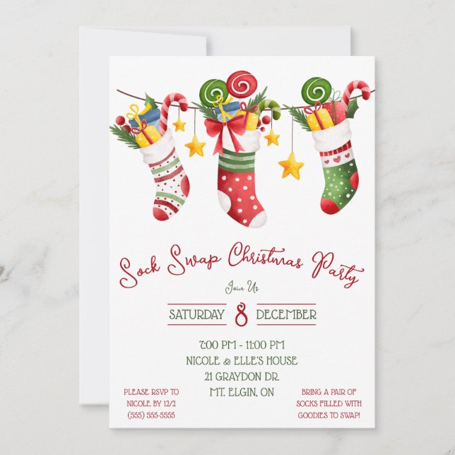 Sock Swap Christmas Party, Holiday Party Invitation (Front)