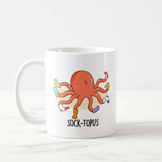 Sock-topus Funny Octopus With Socks Pun  Coffee Mug (Left)