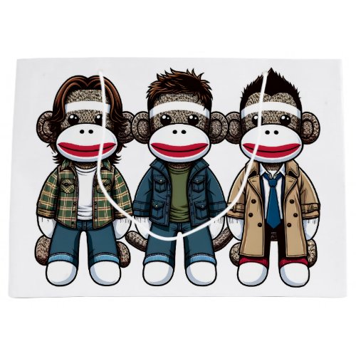 SockMonkey Hunter Brothers and their Angel Friend Large Gift Bag