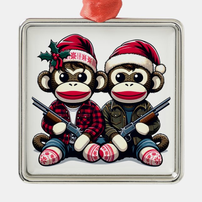 SockMonkey Hunter Brothers and their Angel Friend Metal Ornament (Front)