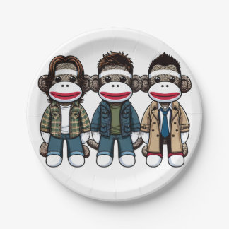 SockMonkey Hunter Brothers and their Angel Friend Paper Plates