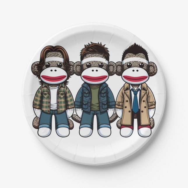SockMonkey Hunter Brothers and their Angel Friend Paper Plates (Front)