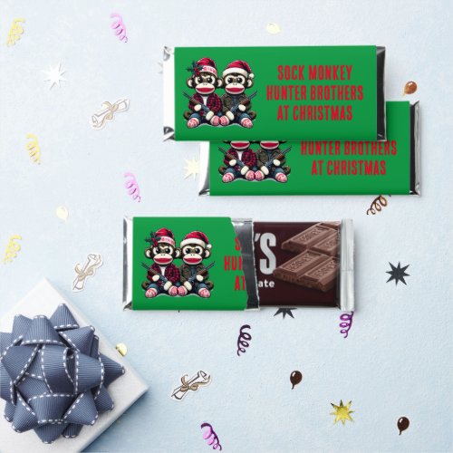 SockMonkey Hunter Brothers At Christmas Hershey Bar Favors